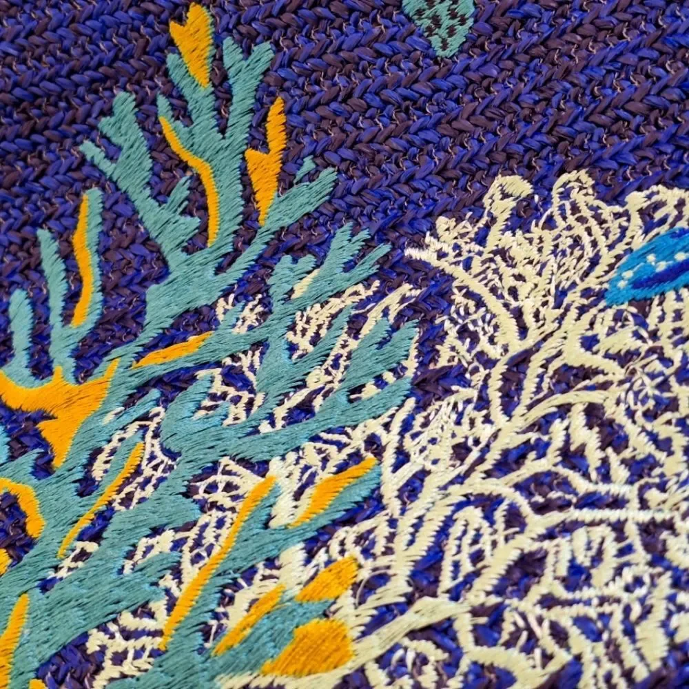 Vera Bradley Large Bag North South Straw Tote Blue Lyst Beach Bag Embroidered - Picture 11 of 15